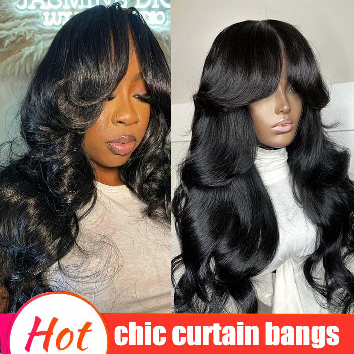 Pizazz Hair Curtain Bangs Body Wave Glueless HD Lace Frontal Human