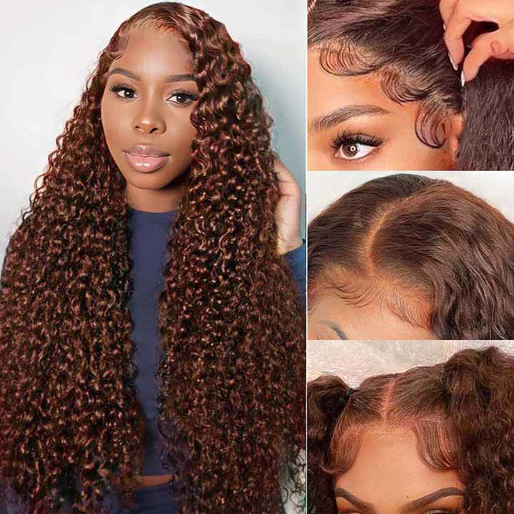 Reddish Brown Auburn Kinky Curly 13x4 Lace Front 4x4 Lace Closure