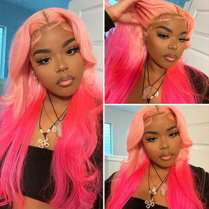 30 36 Inch pink lace front wig Human Hair Wig 13x6 HD Lace