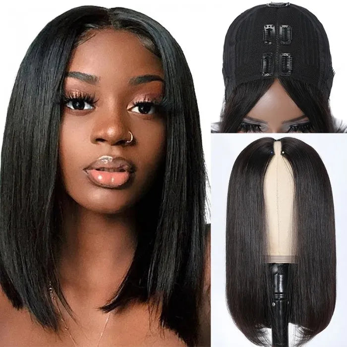 Pizazz Hair Easy Install Bob Wig Thin V Part Straight Wig Affordable Human Hair Wigs