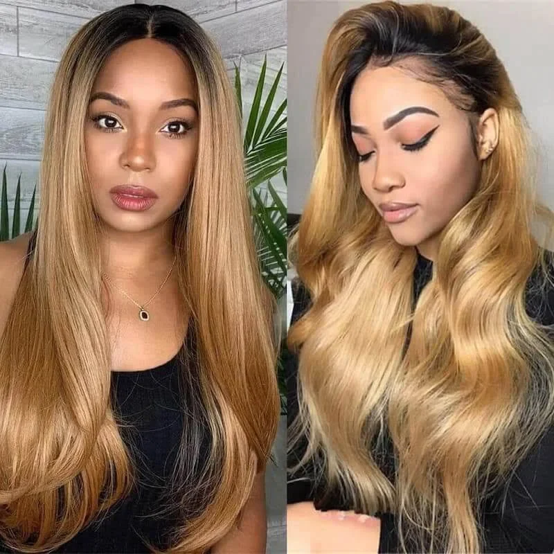 Honey Blonde Lace Front Wig #27 Color Ombre Human Hair Wigs