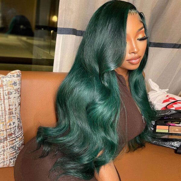 Dark Green Color 13 4 HD Lace Front Wigs Body Wave 4 4 HD Lace Closure