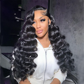 Loose Deep Wave Natural Black Hair 13x6 HD Lace Frontal Wig Wand Curls Human Hair Wigs