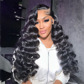 Loose Deep Wave Natural Black Hair 13x6 HD Lace Frontal Wig Wand Curls Human Hair Wigs