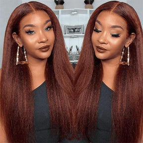 reddish brown kinky straight wig