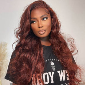 13x6 HD Reddish Brown Wigs Body Wave Dark Auburn Human Hair Wigs with Pre-Bleached Knots  Lace Wig