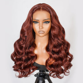 13x6 HD Reddish Brown Wigs Body Wave Dark Auburn Human Hair Wigs with Pre-Bleached Knots  Lace Wig