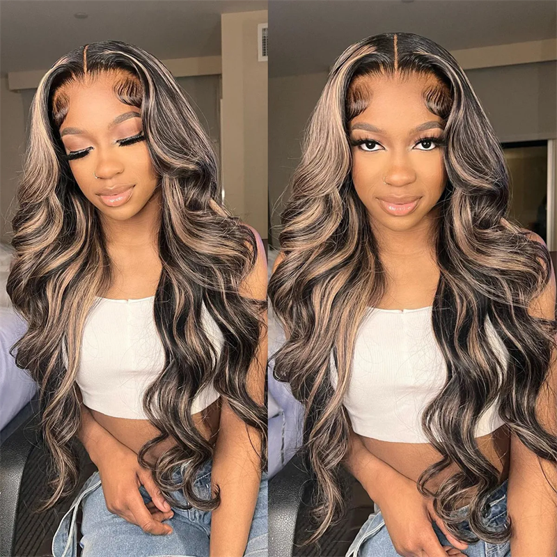 Balayage Highlight 1B/27 Colored Pre Cut Lace Tiny Knots Wig Upgraded 8X5 HD Lace Closure Human Hair Wig