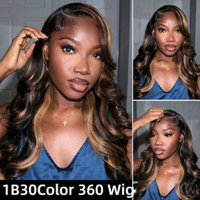 New Tech 1B/30 Highlight Invisible Strap Fit Wigs Transparent Glueless 360 HD Lace Wigs Bleached Knots Pre Plucked Lace Wigs