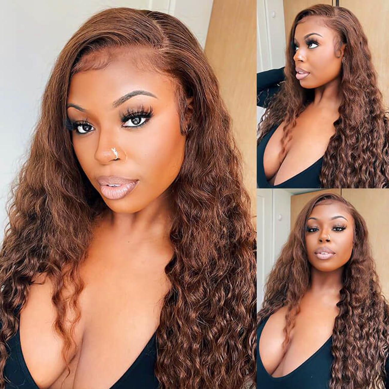 Chocolate Brown Colored Wigs Upgrade Invisible Adjustable Strap Cozy Fit Glueless 360 Lace Wig Bleached Knots Pre Plucked Colored Wigs