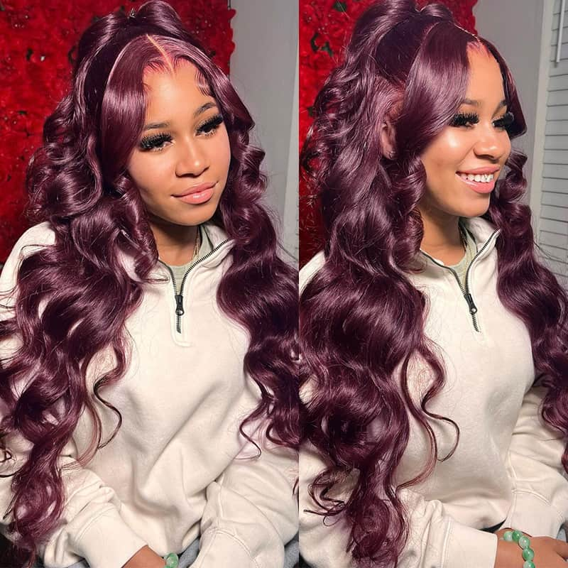 Black Cherry Dark Purple Sugar Plum Body Wave 13x6 HD Lace Front Wigs Human Hair Wigs