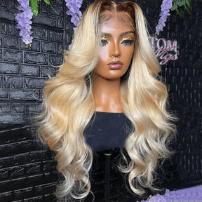 613 Blonde Wigs With Brown Roots #4/613 Ombre Color 13x4 HD Lace Front Wigs