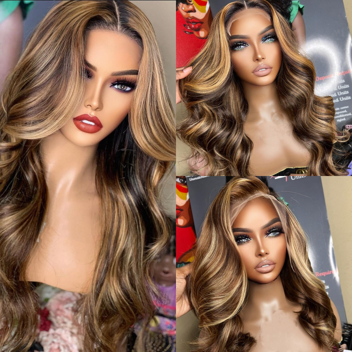 Highlight Honey Blonde Ombre 4/27  Body Wave Human Hair Glueless HD Lace Wigs