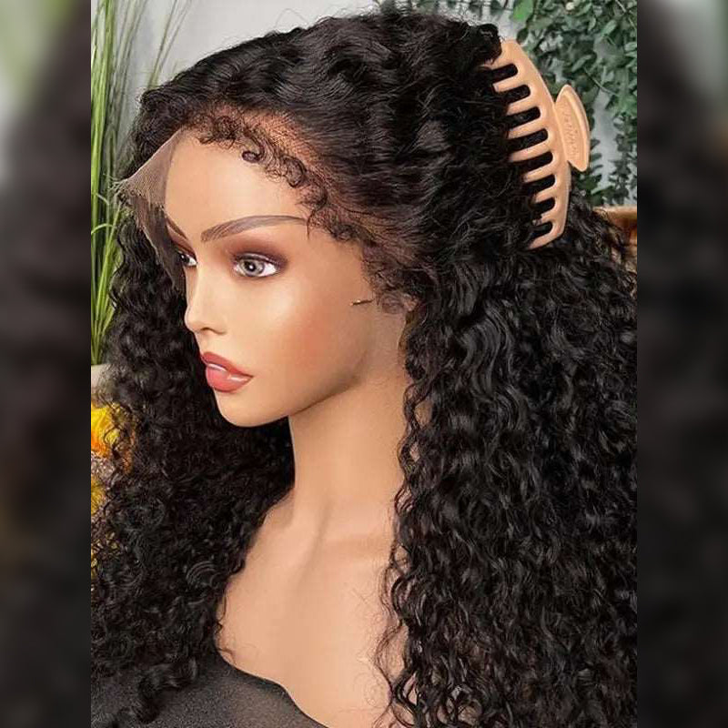 Type 4C Edge Hairline Water Wave Glueless  360 Lace Front Human Hair Wigs Pre Plucked With Curly Edges