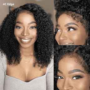 4C Hairline Wear Go & Glueless Kinky Curly 13x4 HD Lace Front Bob Wig With Curly Edges Baby Hair