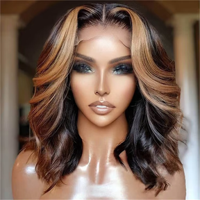 4/27 Highlight Shoulder Length Wig Body Wave Lace Front Wig Pre-plucked Hairline 180% Density