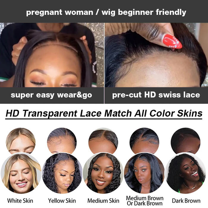 Silky Straight Glueless Wear And Go Wigs Pre Plucked 13x4 HD Lace Frontal  Human Hair Wigs Beginner Friendly