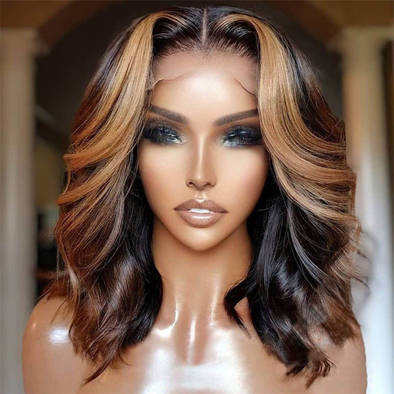 4/27 Highlight Shoulder Length Wig Body Wave Lace Front Wig Pre-plucked Hairline 180% Density