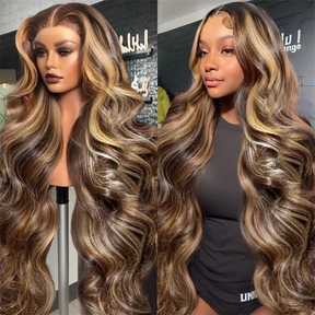 Honey Blonde Highlight 4/27 Body Wave Glueless 13x6  HD Lace Frontal  Wig 180% Density