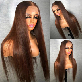 New 4# Chocolate Brown 13X6 HD Lace Human Hair Wigs Pre Plucked Hairline