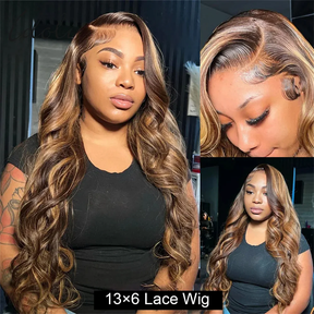 Honey Blonde Highlight 4/27 Body Wave Glueless 13x6  HD Lace Frontal  Wig 180% Density