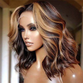 4/27 Highlight Shoulder Length Wig Body Wave Lace Front Wig Pre-plucked Hairline 180% Density