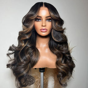 Curtain Bangs 3D Body Wave Wig HD Lace Wigs 220% Density Butterfly Cut