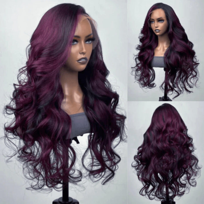 Balayage Purple Highlight Lace Front Wigs