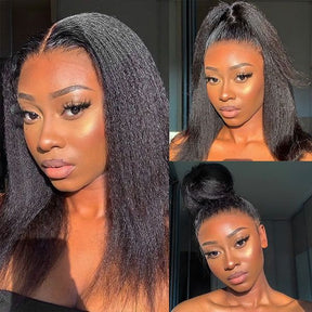 Pizazz Hair Yaki Straight Put On and Go Glueless Lace Wigs 8x5 Pre-cut Human Hair Lace Wig Kinky Straight