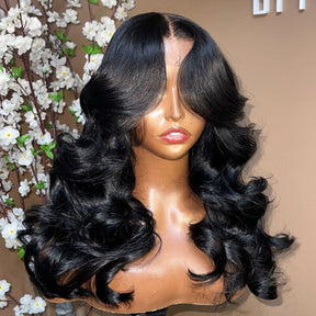 curtain bangs body wave human hair wig