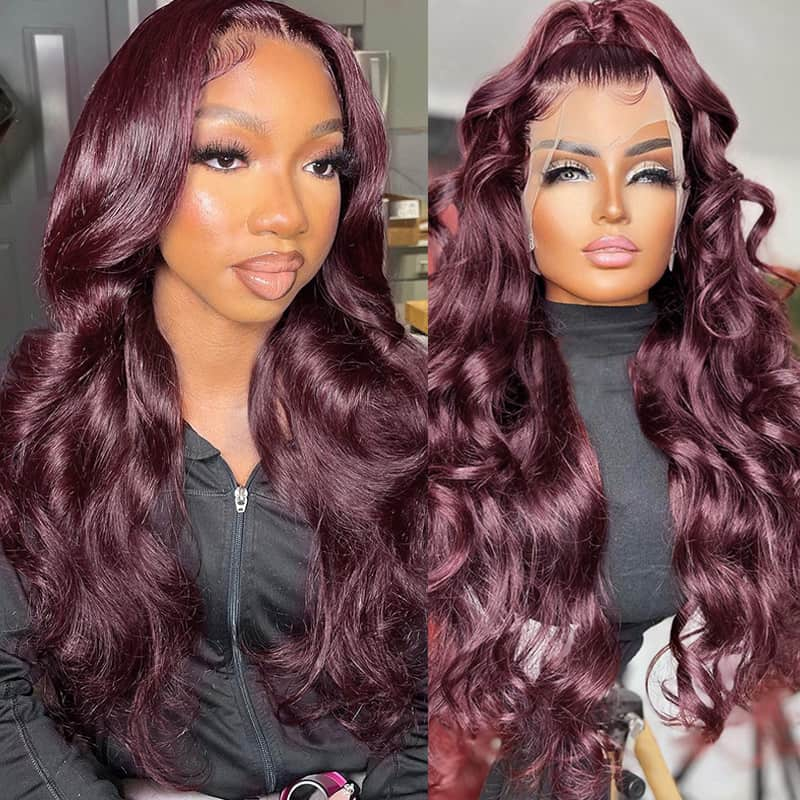 Black Cherry Dark Purple Sugar Plum Body Wave 13x6 HD Lace Front Wigs Human Hair Wigs