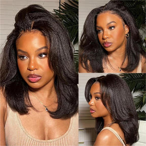 Yaki Straight And Kinky Straight Newborn Hairline 13X4 AND 13X6  HD Lace Black Wig 230% Density