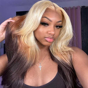 Ombre 613/4 Brown Colored Lace Frontal Body Wave Wig 13x4 HD Lace Human Hair Wigs