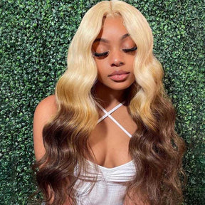 Ombre 613/4 Brown Colored Lace Frontal Body Wave Wig 13x4 HD Lace Human Hair Wigs