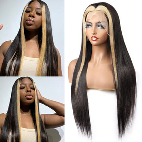 613 Blonde Highlight Skunk Stripe Body Wave/Straight Wigs 13X4 Transparent HD Lace Human Hair Wigs