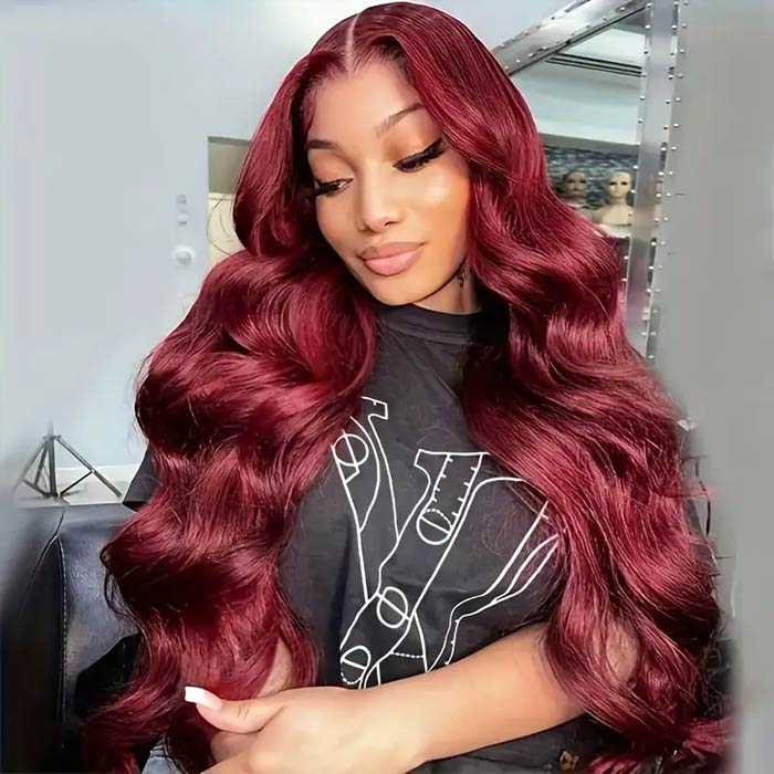 99J Burgundy Lace Front Wigs Human Hair Pre Plucked 13x4 HD Lace Body Wave Wig