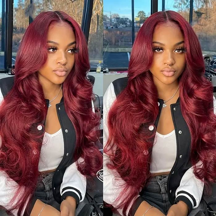 99J Burgundy Lace Front Wigs Human Hair Pre Plucked 13x4 HD Lace Body Wave Wig