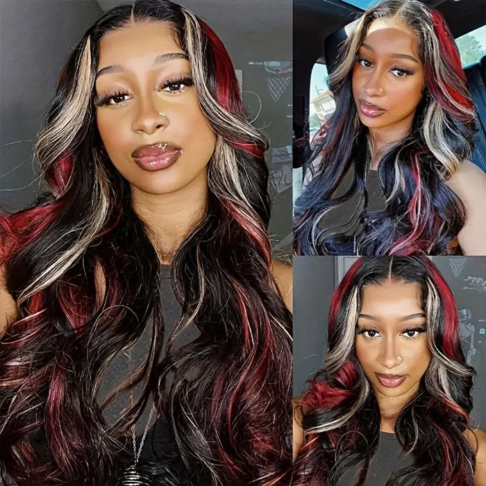 red blonde highlight hd wig
