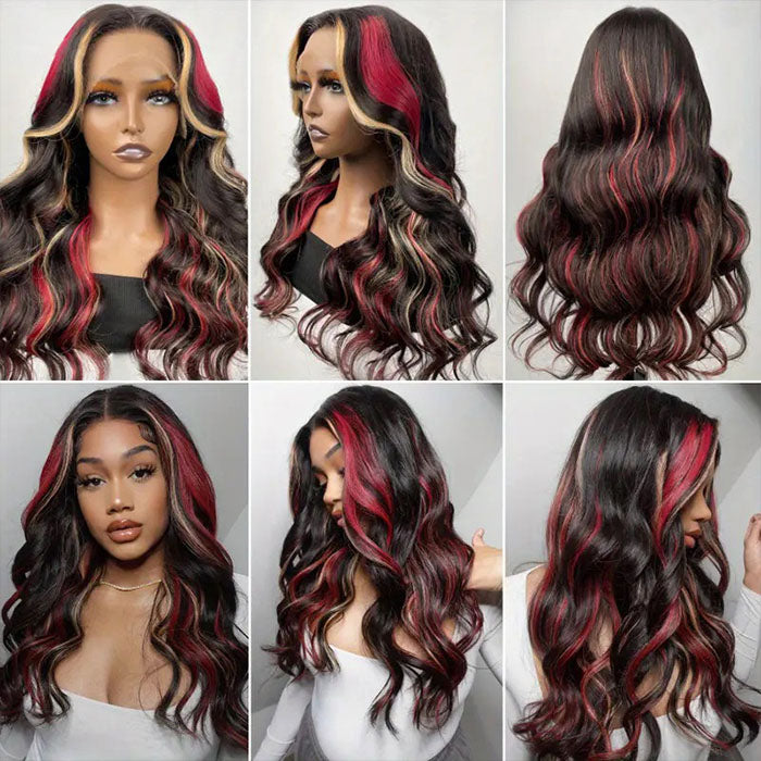 Pizazz Hair Multi Color Red And Blonde Highlights 13x4 HD Lace