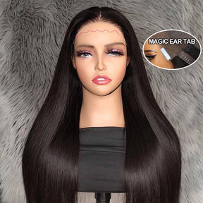 Pre-Everything 8x5 & 13x4 Lace Wig with Ear Tab Tape Glueless Lace Black Body Wave/Straight Wigs With Bleached Knots