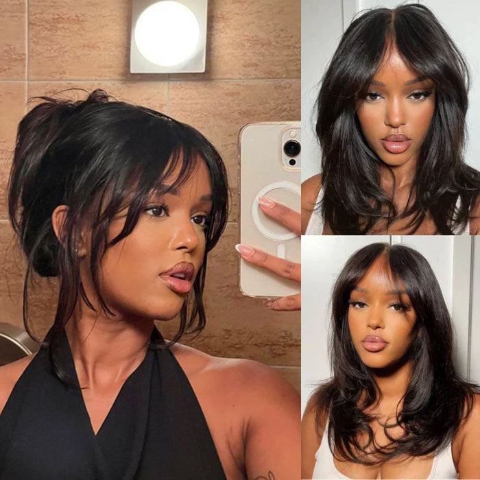 short curtain bangs straight hd lace wig