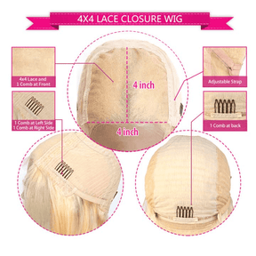 613 Blonde Straight/Body Wave Human Hair Wigs Pre Plucked 4x4 Invisible Skin Melt Lace Closure Wigs 180% Density