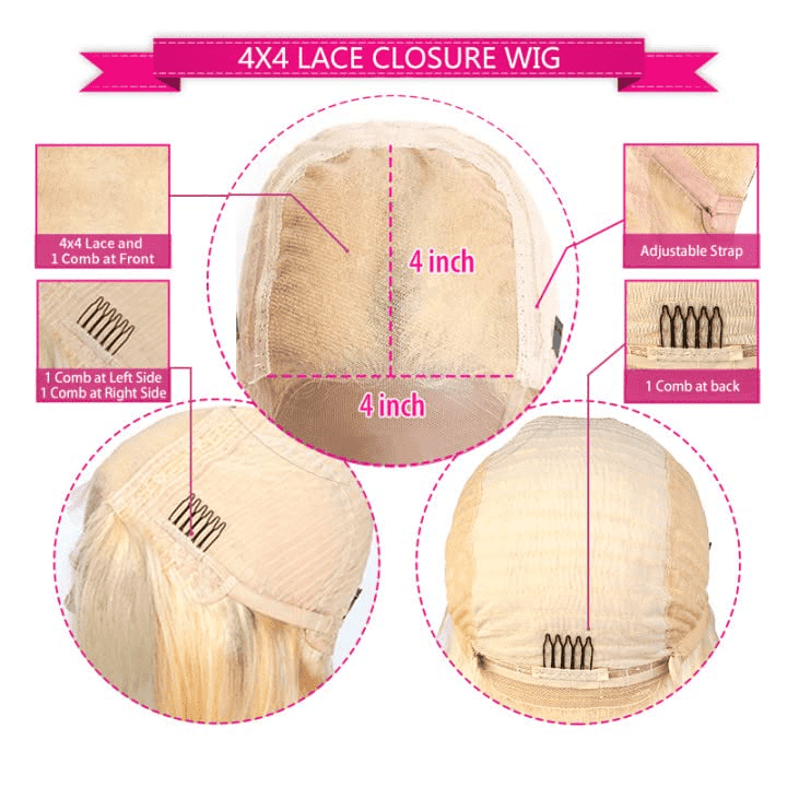 613 Blonde Straight/Body Wave Human Hair Wigs Pre Plucked 4x4 Invisible Skin Melt Lace Closure Wigs 180% Density