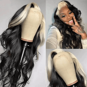 613 Blonde Highlight Skunk Stripe Body Wave/Straight Wigs 13X4 Transparent HD Lace Human Hair Wigs