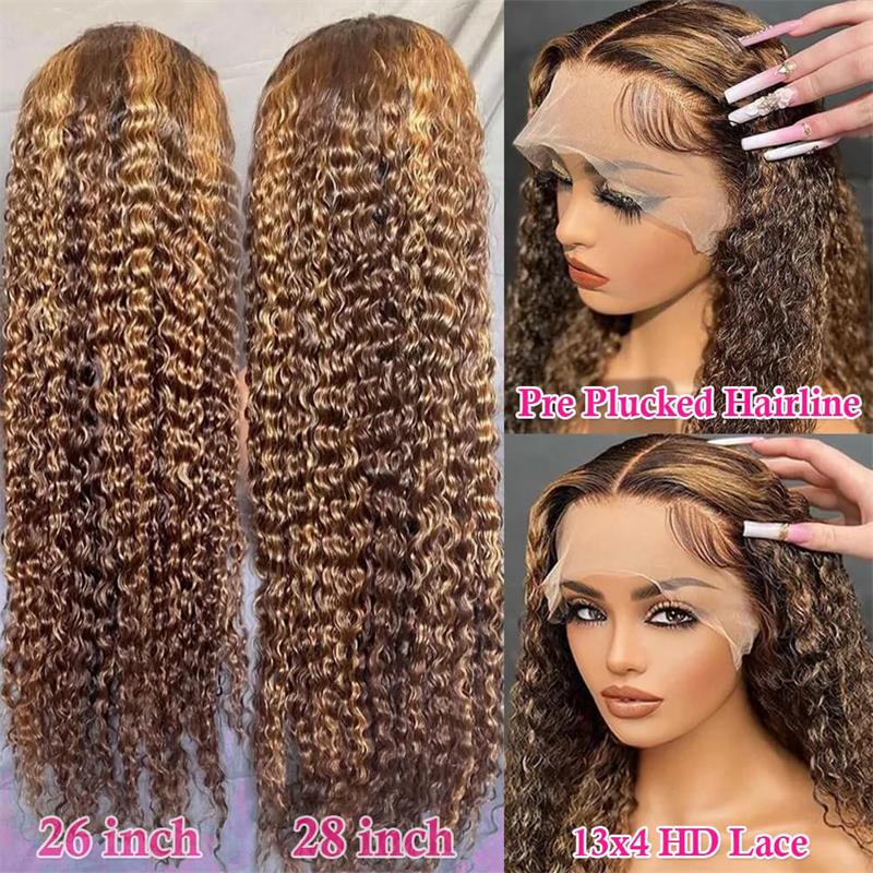 4/27 Deep Wave Glueless 8x5 13x6  HD Lace Frontal  Wig Human Hair 180% Density