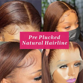 New 4# Chocolate Brown 13X6 HD Lace Human Hair Wigs Pre Plucked Hairline 180% Density