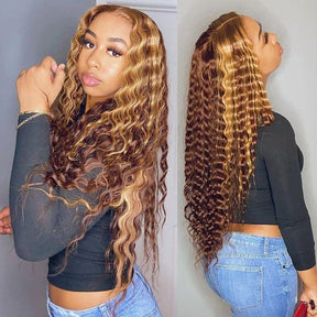 Ombre Highlight Honey Blonde Loose Deep Wave Wig 13x4 HD Lace Front Human Hair Wig