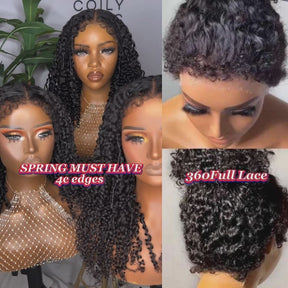 4C Edges Hairline Wig Transparent 360 HD Lace Pre-Plucked Curly Human Hair Wig with Curly Baby Hair