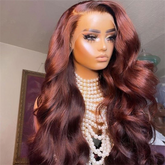 Reddish Brown Human Hair Wigs Body Wave Dark Red Brown 13x4 HD Lace Wig