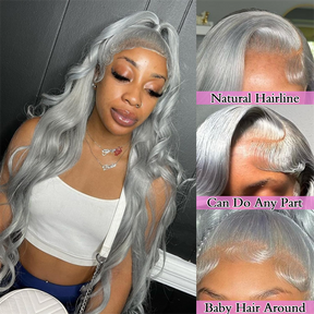 Body Wave Silver Grey Color Wig 13x6 HD Lace Front Wigs For Women